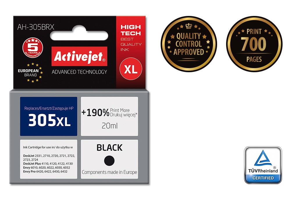 Activejet AH-305BRX Tusz (zamiennik HP 305 XL 3YM62AE; Premium; 20 ml; czarny) - obrazek 3
