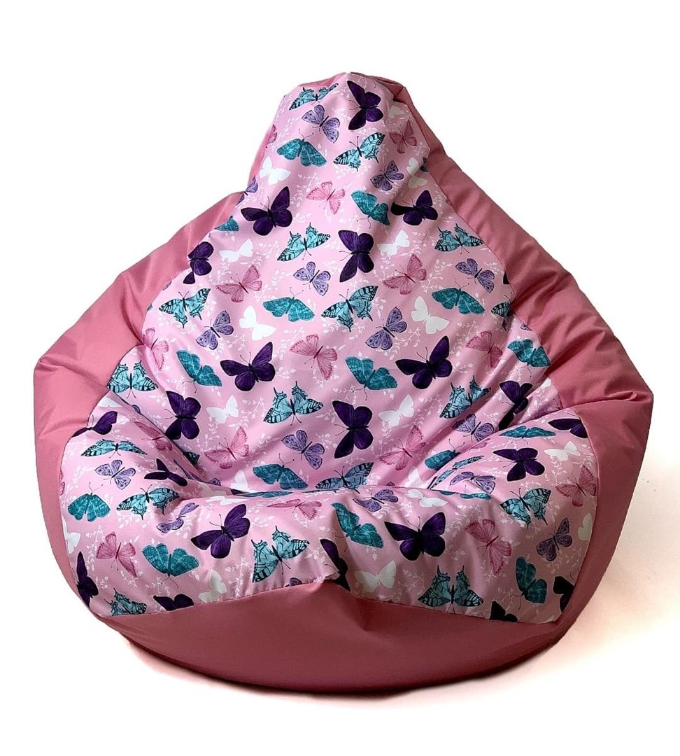 Pufa worek sako GRUSZA DRUK ciemny róż-motyle L 105x80 - obrazek 3