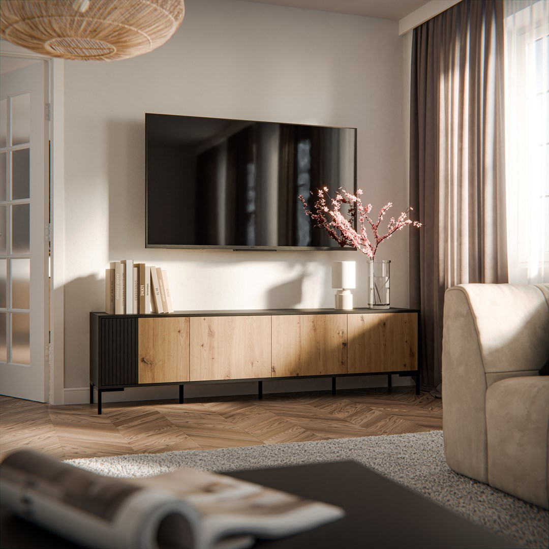 Szafka RTV MERCI 200x40x54 czarny/dąb artisan - obrazek 4