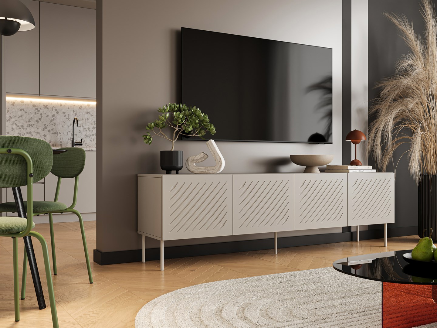 Szafka RTV SIENA 200x40x60 kaszmir mat - obrazek 4