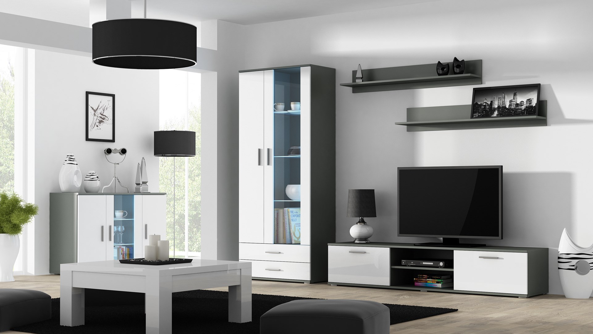 Szafka RTV SOHO 180 szary/ biały połysk - obrazek 4