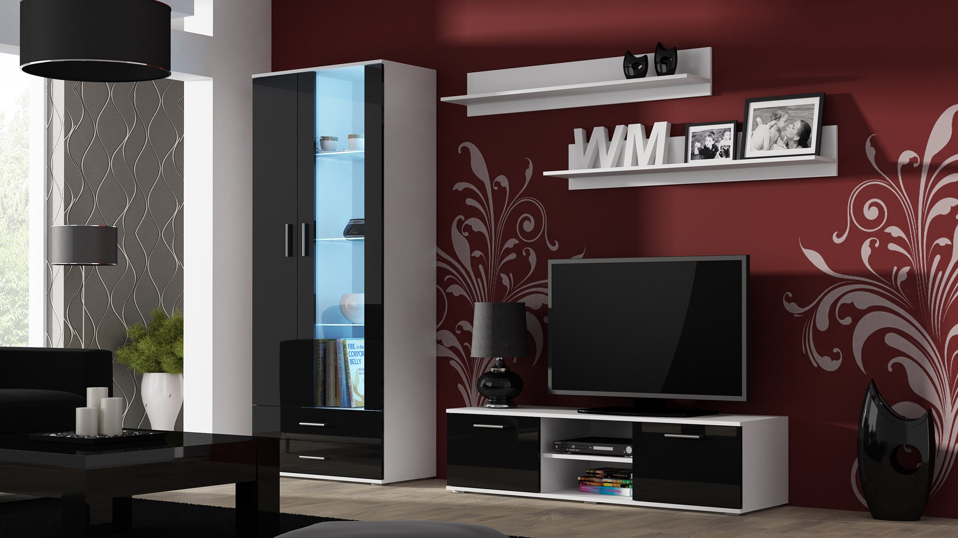 Szafka RTV SOHO 140 biały/ czarny połysk - obrazek 4