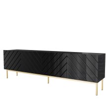 Szafka RTV ABETO na złotym stelażu ze stali 200x42x60 czarny/czarny połysk