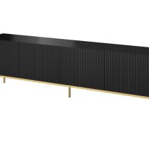 Szafka RTV PAFOS na złotym stelażu ze stali 200x40x60 czarny mat