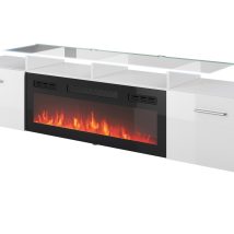 Szafka RTV ROVA z kominkiem elektrycznym 190x37x48 biały/biały połysk