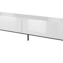 Szafka RTV SLIDE na czarnym stelażu ze stali 200x40xH50 cała w białym połysku