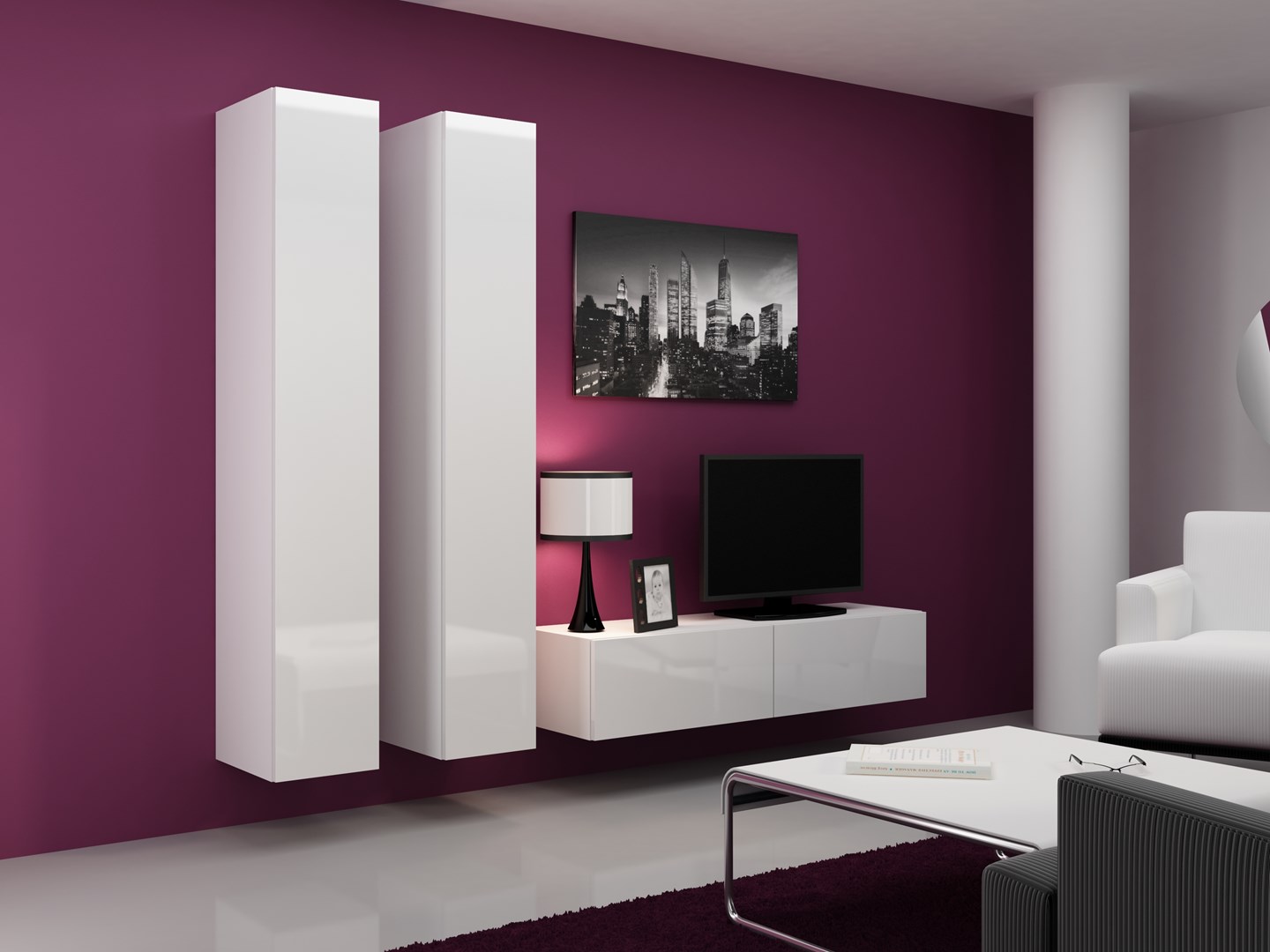 Szafka RTV VIGO '140' 30/140/40 biały/biały połysk - obrazek 4