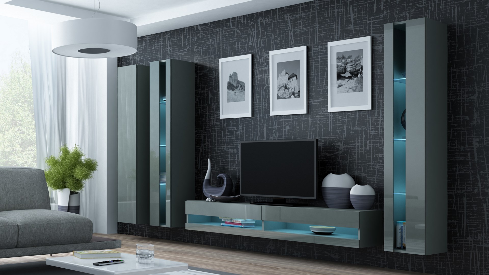 Szafka RTV VIGO NEW '180' 30/180/40 biały/szary poł - obrazek 4