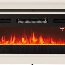 Szafka RTV GRANERO+kominek 200×56,7×35 biały/biały połysk