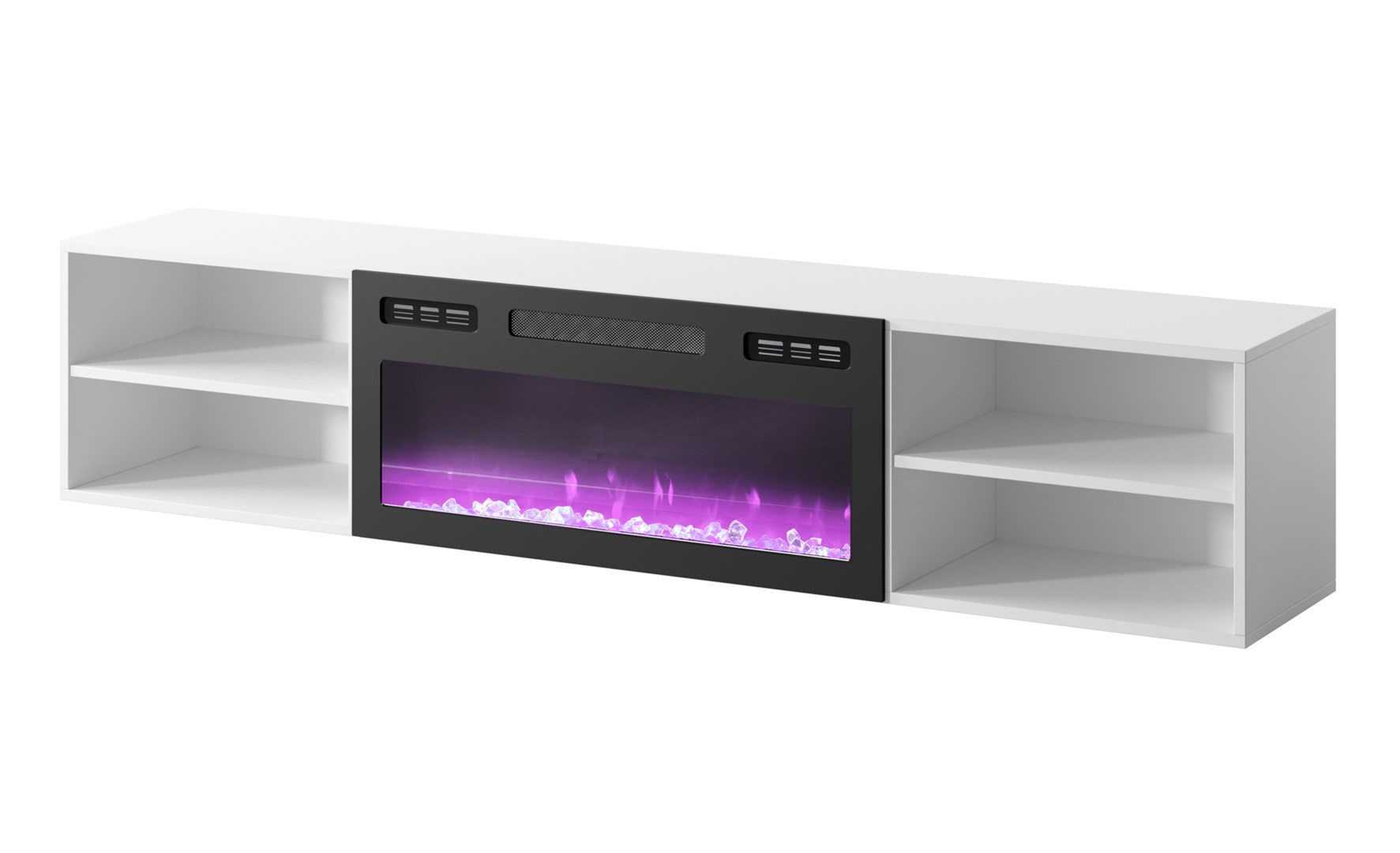 Szafka RTV POLO 180x33x39 biały + kominek czarny - obrazek 3