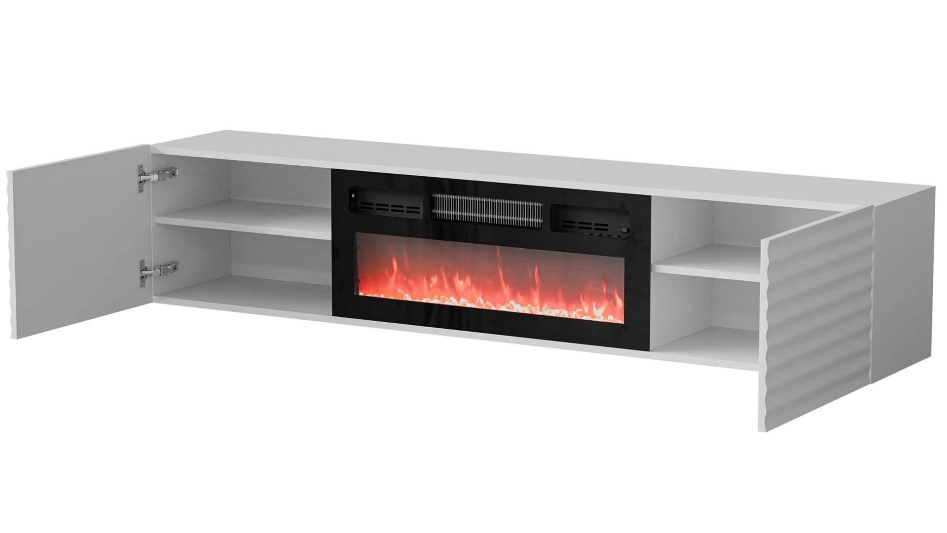 Szafka RTV TULA 183x35x37 biały mat + czarny kominek - obrazek 3