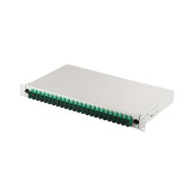 Panel krosowy FO z wyposażeniem 19” 1U, 24x SC APC dx, OS2, pigtaile, adaptery, tacki, szary