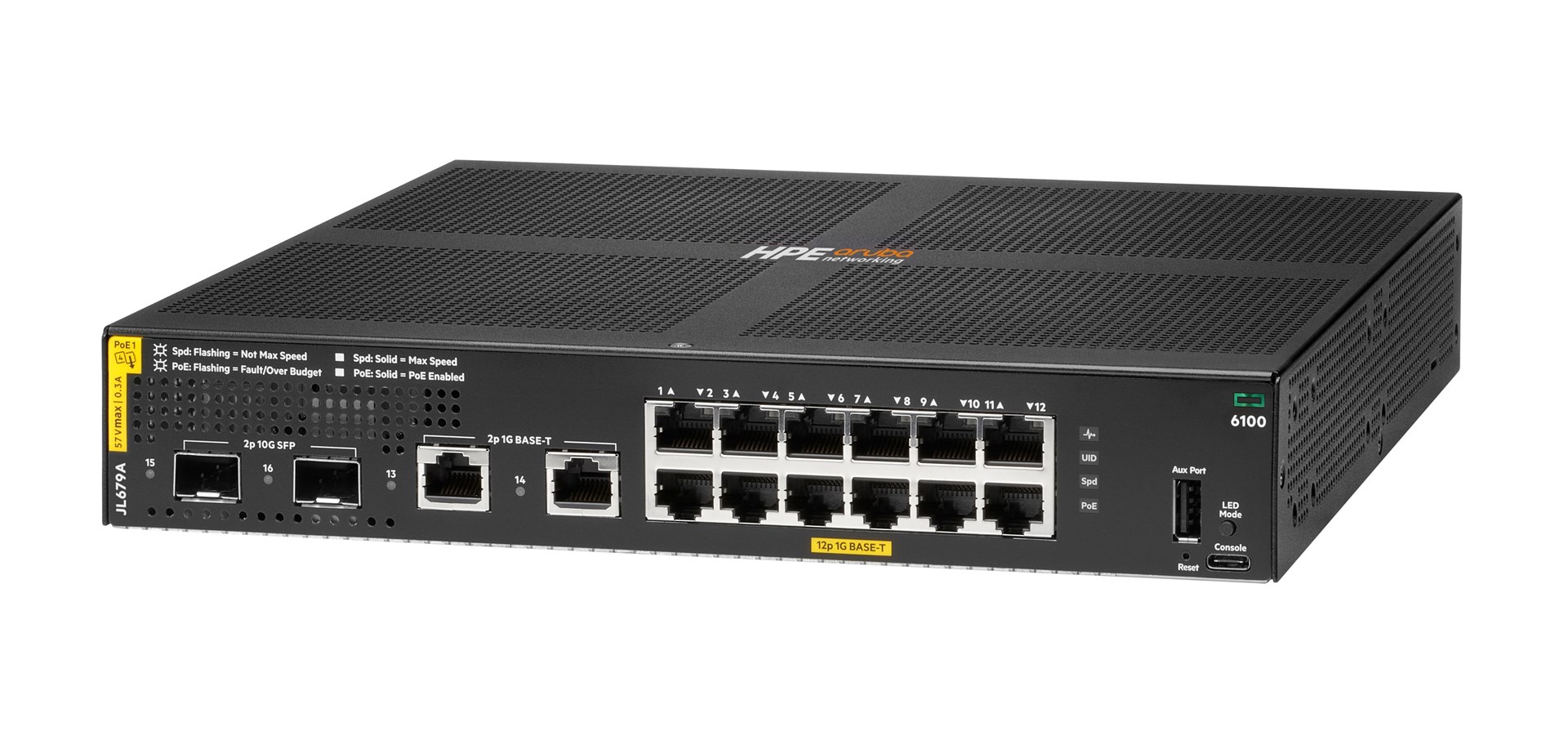 HPE Aruba 6100 Managed 12G 2SFP+ PoE+ 139W Switch - obrazek 3
