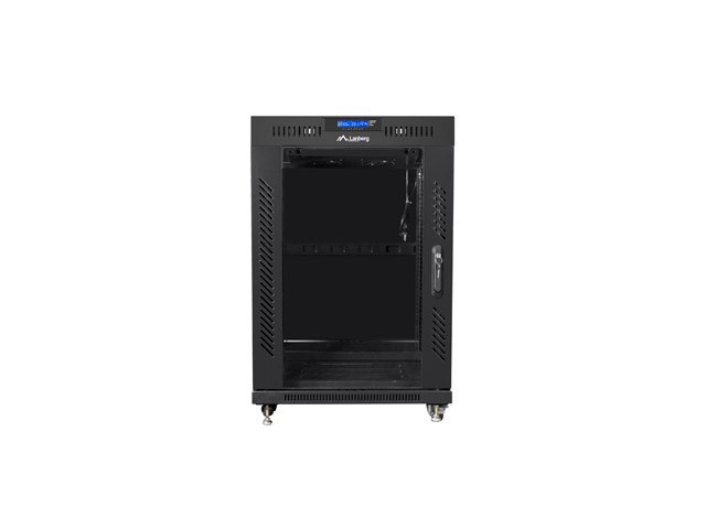 Szafa instalacyjna rack stojąca 19" 15U 600x800 czarna drzwi szklane LCD Lanberg (Flat Pack) V2 - obrazek 4