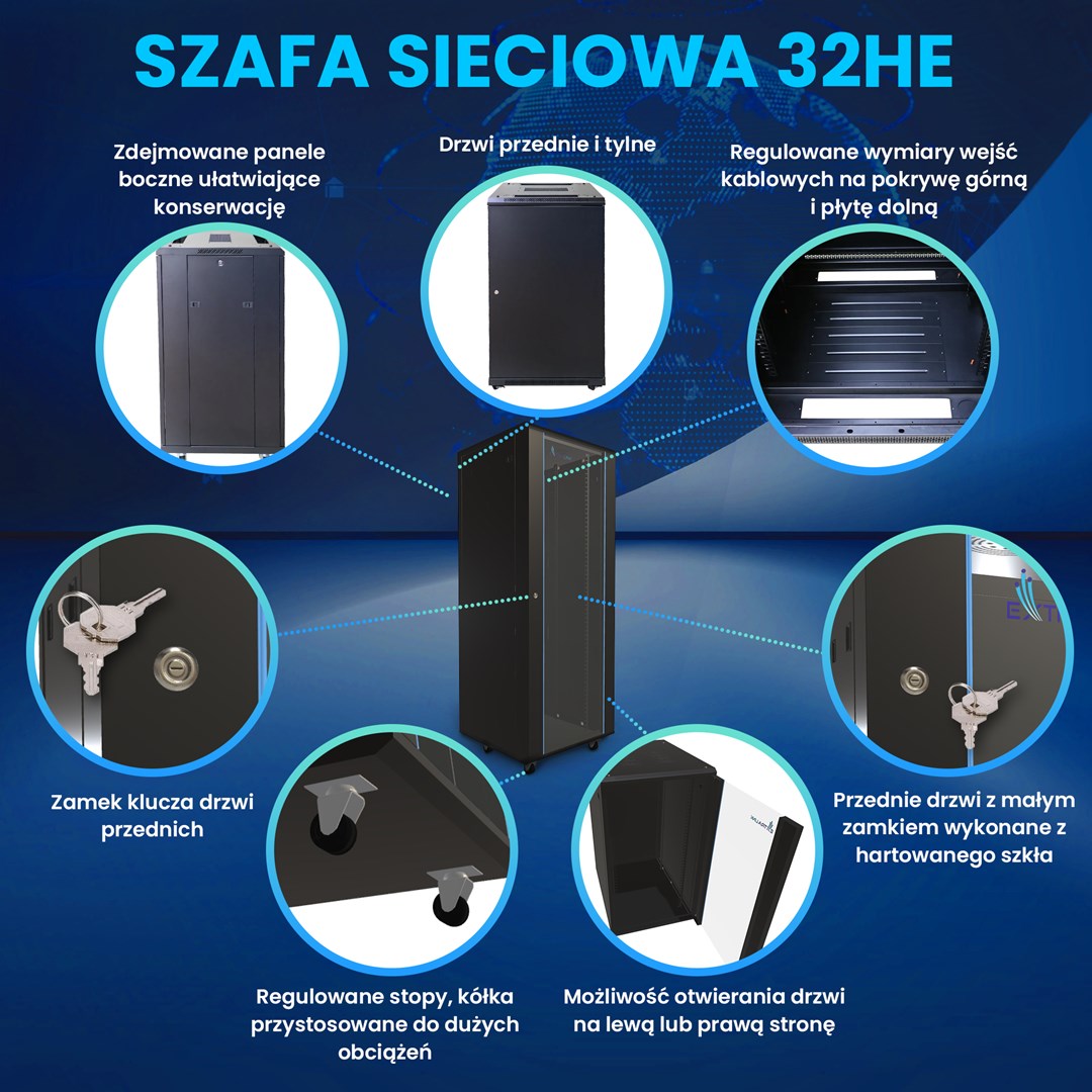 Extralink Szafa rack 32U 800x800 Czarna stojąca - obrazek 4