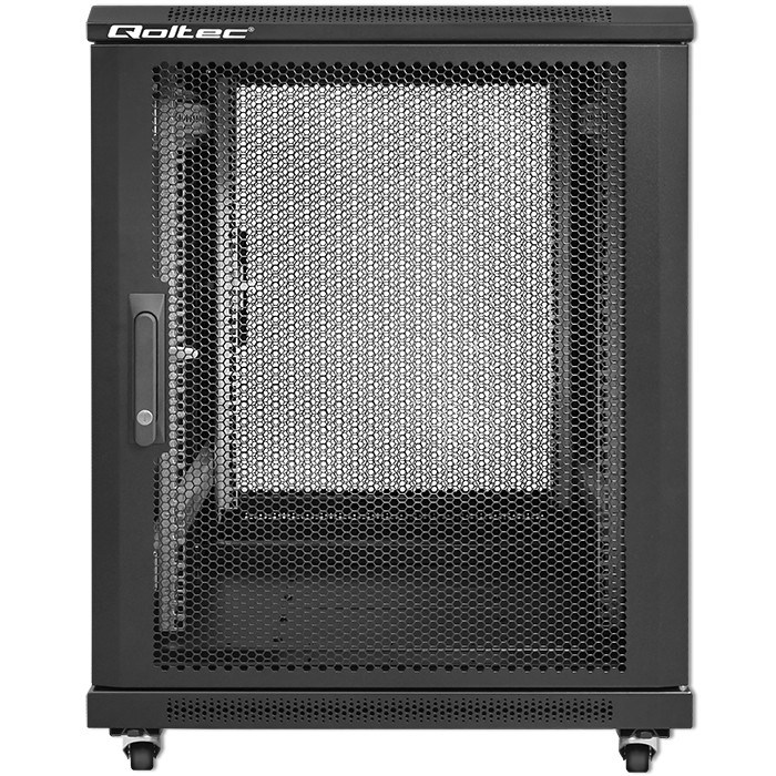 Qoltec Szafa RACK 19" | 15U | 600 x 855 x 600 | Perforowane drzwi | Stojąca | Nóżki + Kółka | Stalowa obudowa | Zamek - obrazek 3