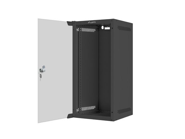 Szafa instalacyjna rack wisząca 10" 12U 280x310 czarna drzwi szklane Lanberg (Flat Pack) - obrazek 3