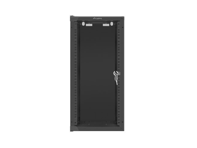 Szafa instalacyjna rack wisząca 10" 12U 280x310 czarna drzwi szklane Lanberg (Flat Pack) - obrazek 4