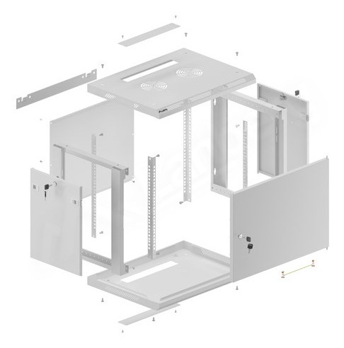 Szafa instalacyjna Rack wisząca 19" 9U 600x450 szara drzwi metalowe LANBERG (Flat Pack) - obrazek 4