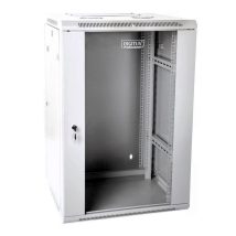 Szafa sieciowa wisząca 19″ 18U rack 600×600, drzwi szyba, szary, dzielona, złożona, 60kg