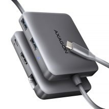 Axagon N HMC-5HL USB 5Gbps hub 2x USB-A HDMI 4k/60Hz RJ-45 GLAN PD 100W kabel USB-C Przewodowa USB 3.2 Gen 1 (3.1 Gen 1) Type-C Srebrny