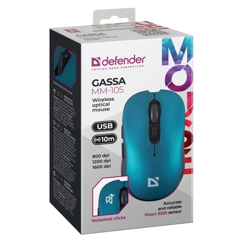 DEFENDER MYSZ BEZPRZEWODOWA GASSA MM-105 RF SILENT CLICK NIEBIESKA 52102 - obrazek 4
