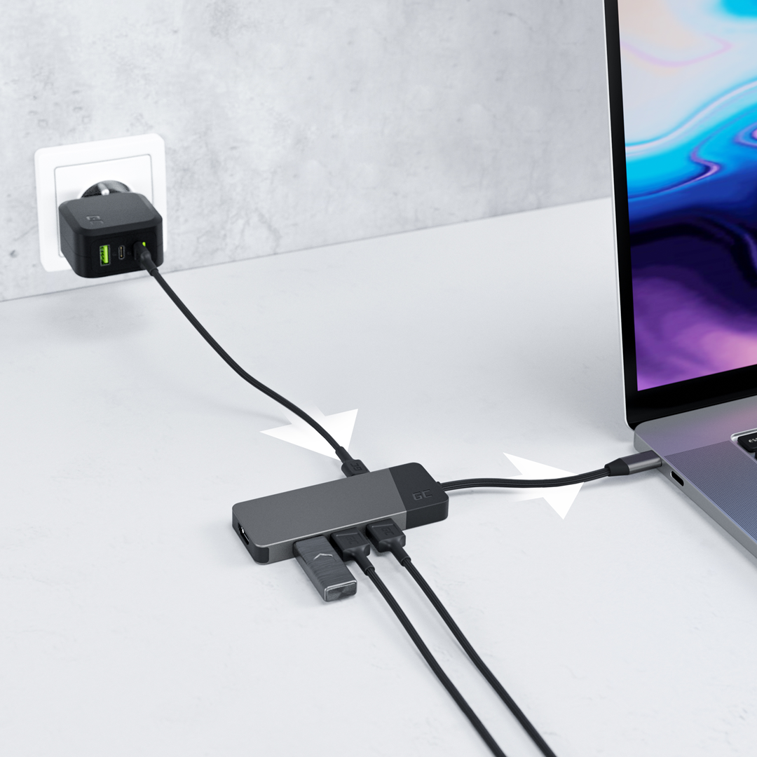 GREEN CELL HUB USB-C ADAPTER GC CONNECT 7W1 (3XUSB 3.1, HDMI 4K 60HZ, USB-C PD 85W, MICROSD/SD) - obrazek 3