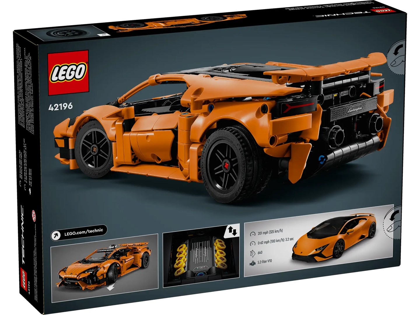 LEGO TECHNIC 42196 Pomarańczowe Lamborghini Huracán Tecnica - obrazek 3