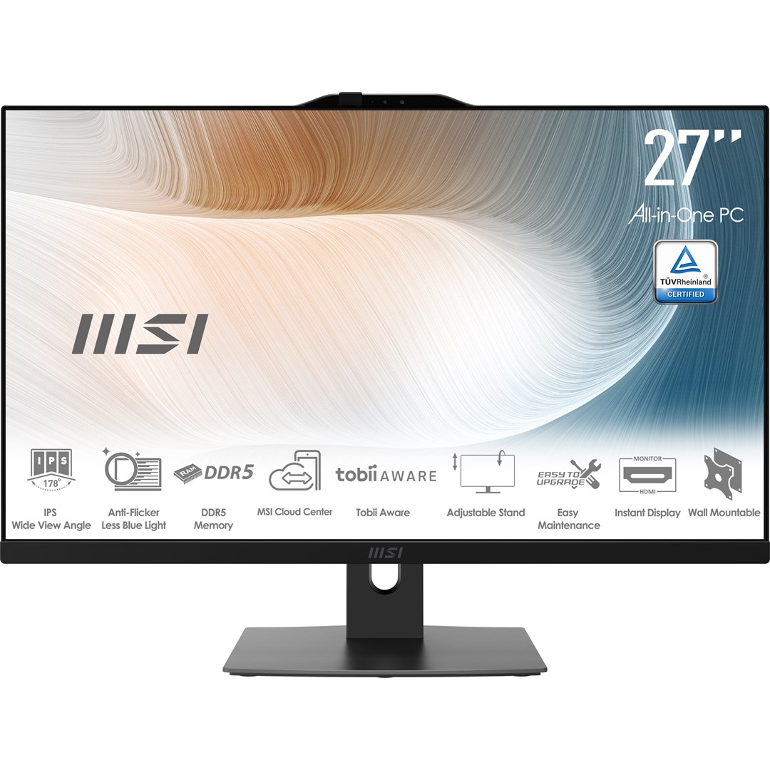 MSI AIO Modern AM272P 1M-1261EU Core 5-120U 27" IPS LED FHD Non-Touch Anti-Glare 16GB SSD512GB M.2 AX211 WiFi 6E Windows 11 Pro Black
