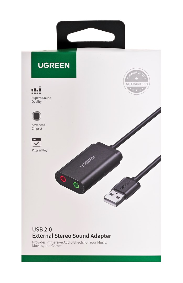 Ugreen zewnętrzna karta dźwiękowa adapter USB -3,5 mm mini jack 15cm (czarny) - obrazek 4