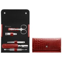Zestaw podróżny do manicure Zwilling Classic Inox – skórzane etui, 5 elementów – Czerwony