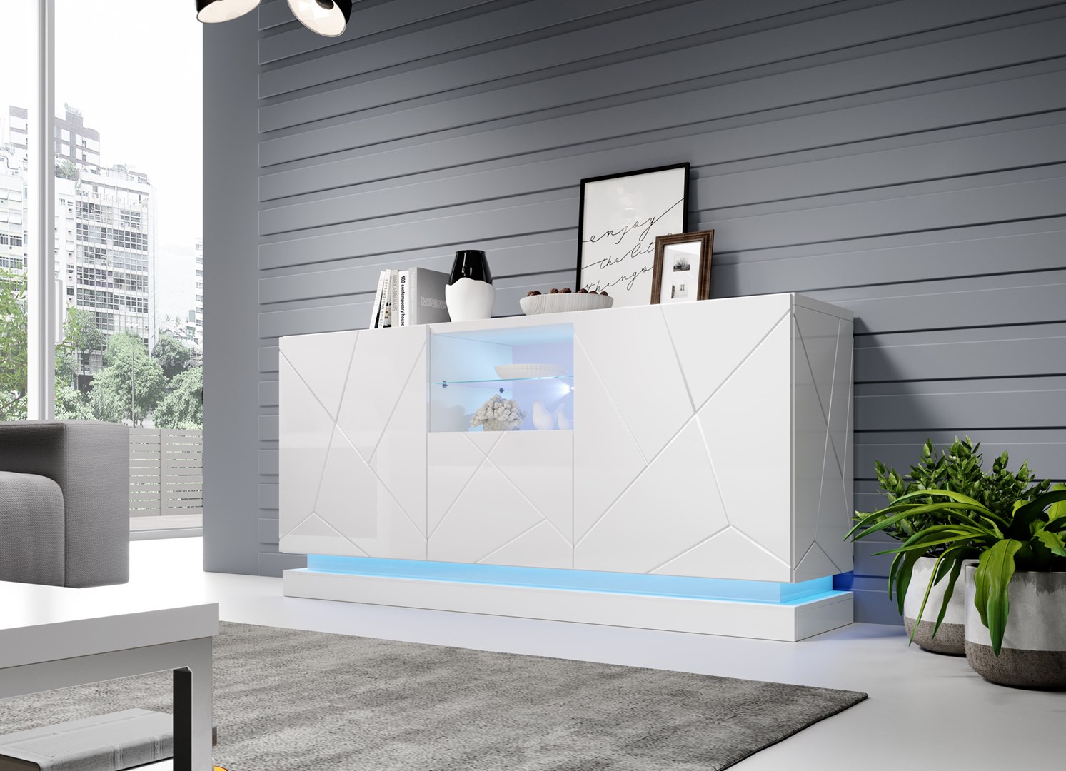 Komoda QIU 2D1K 150x41,5xH75 biały połysk/biały połysk - obrazek 4