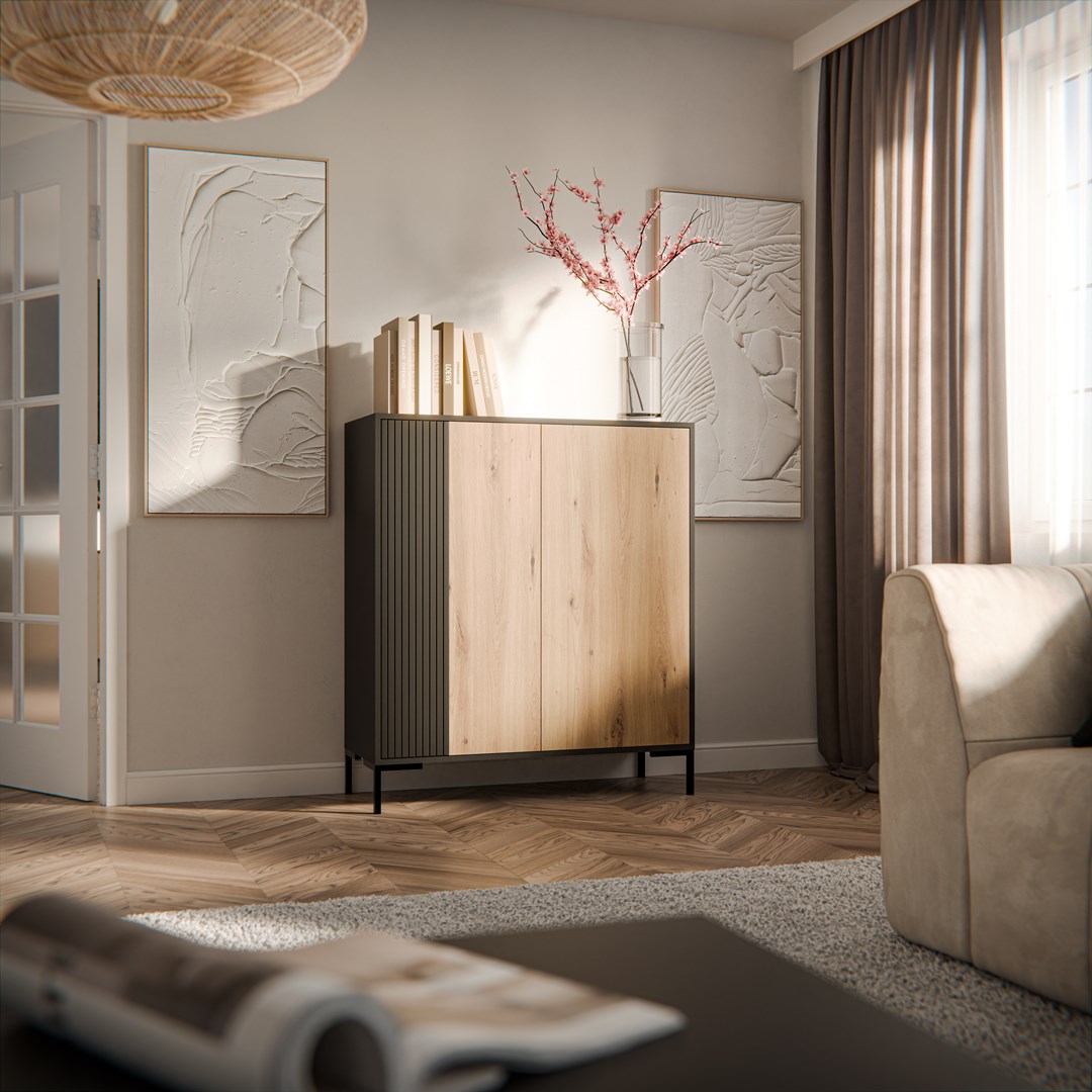 Komoda MERCI 100x40x129 czarny/dąb artisan - obrazek 4