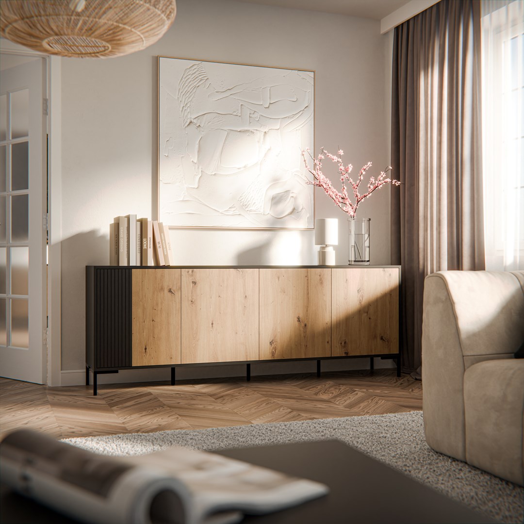 Komoda MERCI 200x40x74 czarny/dąb artisan - obrazek 4