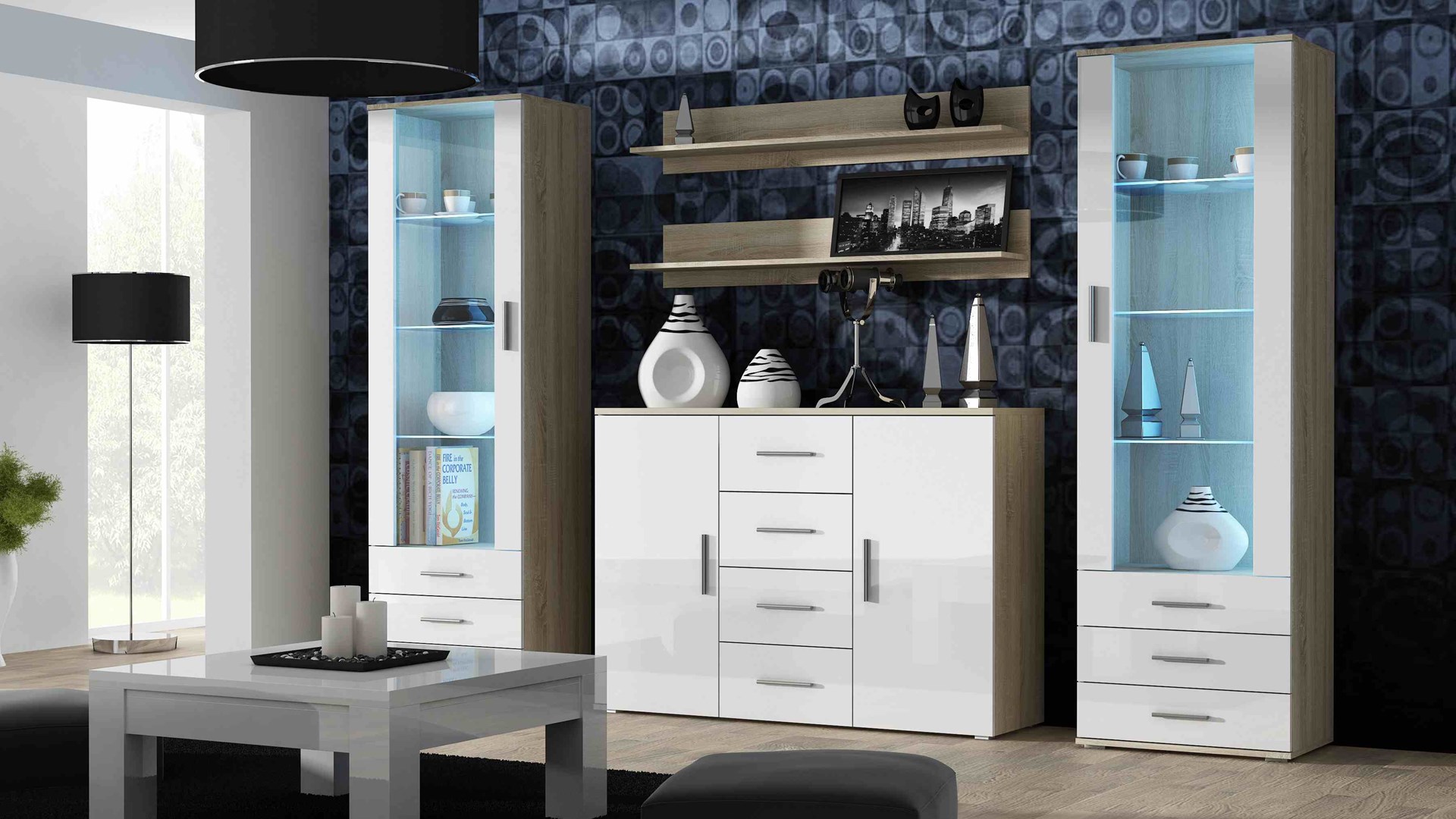 Komoda UNI dąb sonoma/ biały połysk - obrazek 3