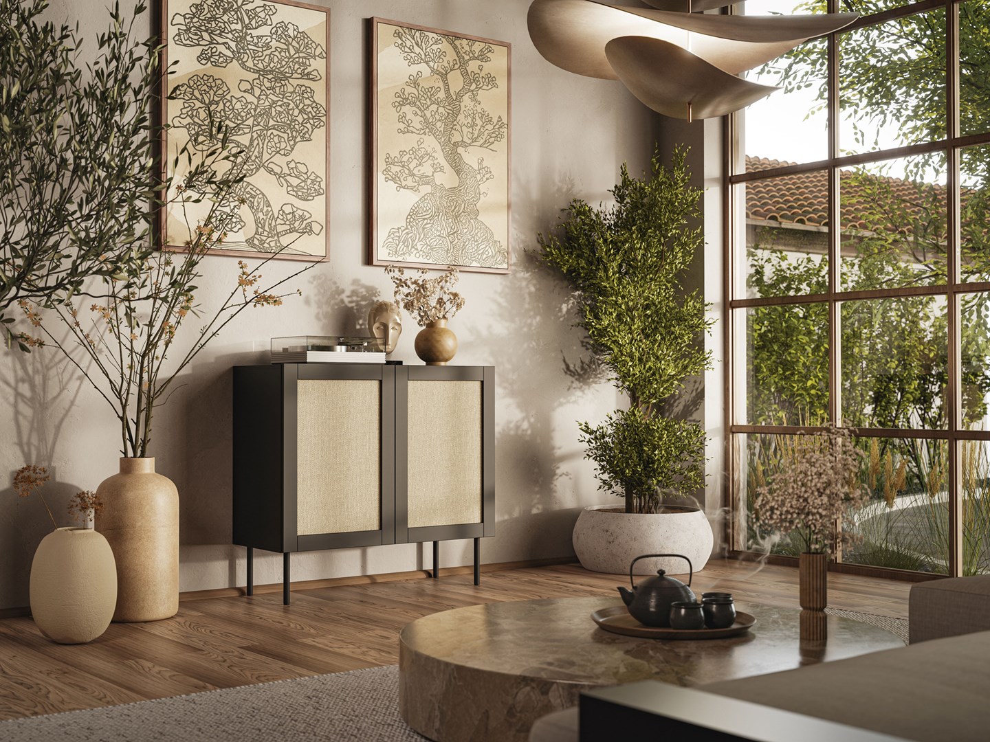 Komoda JUTA 2D 100x39,5x90 czarny + linol calabria - obrazek 4