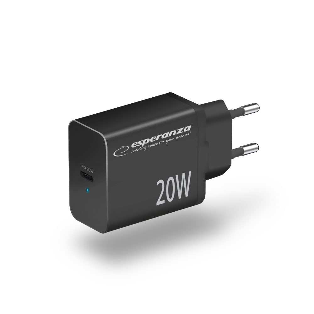 ESPERANZA ŁADOWARKA SIECIOWA 20W USB-C PD CZARNA EZC104K - obrazek 3