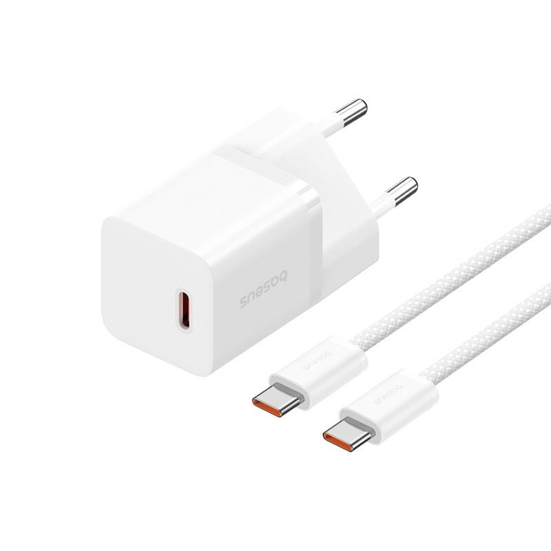 Ładowarka Baseus GaN5 mini 1C 30W EU+kabel USB-C (moon white)