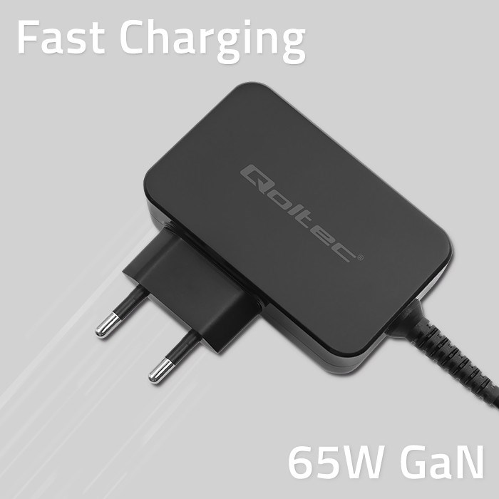 QOLTEC ŁADOWARKA GAN POWER PRO | 1XUSB-C | 65W | 5-20V | 3-3.25A | CZARNA - obrazek 4