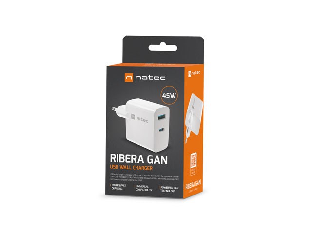 NATEC ŁADOWARKA RIBERA GAN 1X USB-A + 1X USB-C 45W BIAŁA NUC-2142 - obrazek 3