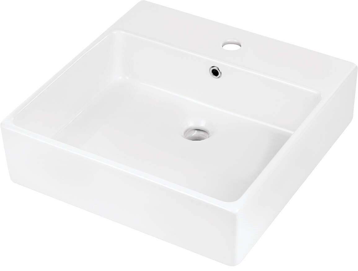 Umywalka ceramiczna Deante TEMISTO CDT_6U5S nablatowa/ścienna z miejscem na baterię - 50x50 cm biała