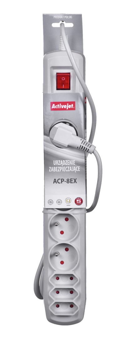 Listwa przeciwprzepięciowa Activejet APN-8g/5m-GR (3 x Typ C, 5 x UTE; 10 A; 5m; kolor szary) - obrazek 4