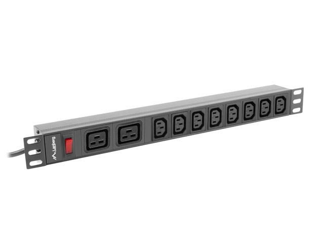 LANBERG LISTWA ZASILAJĄCA RACK 19" PDU PDU-02I1908I-0200-C20-BK (1U, 16A, 2X C19, 8X IEC C13, 2M, WTYK C20) - obrazek 4