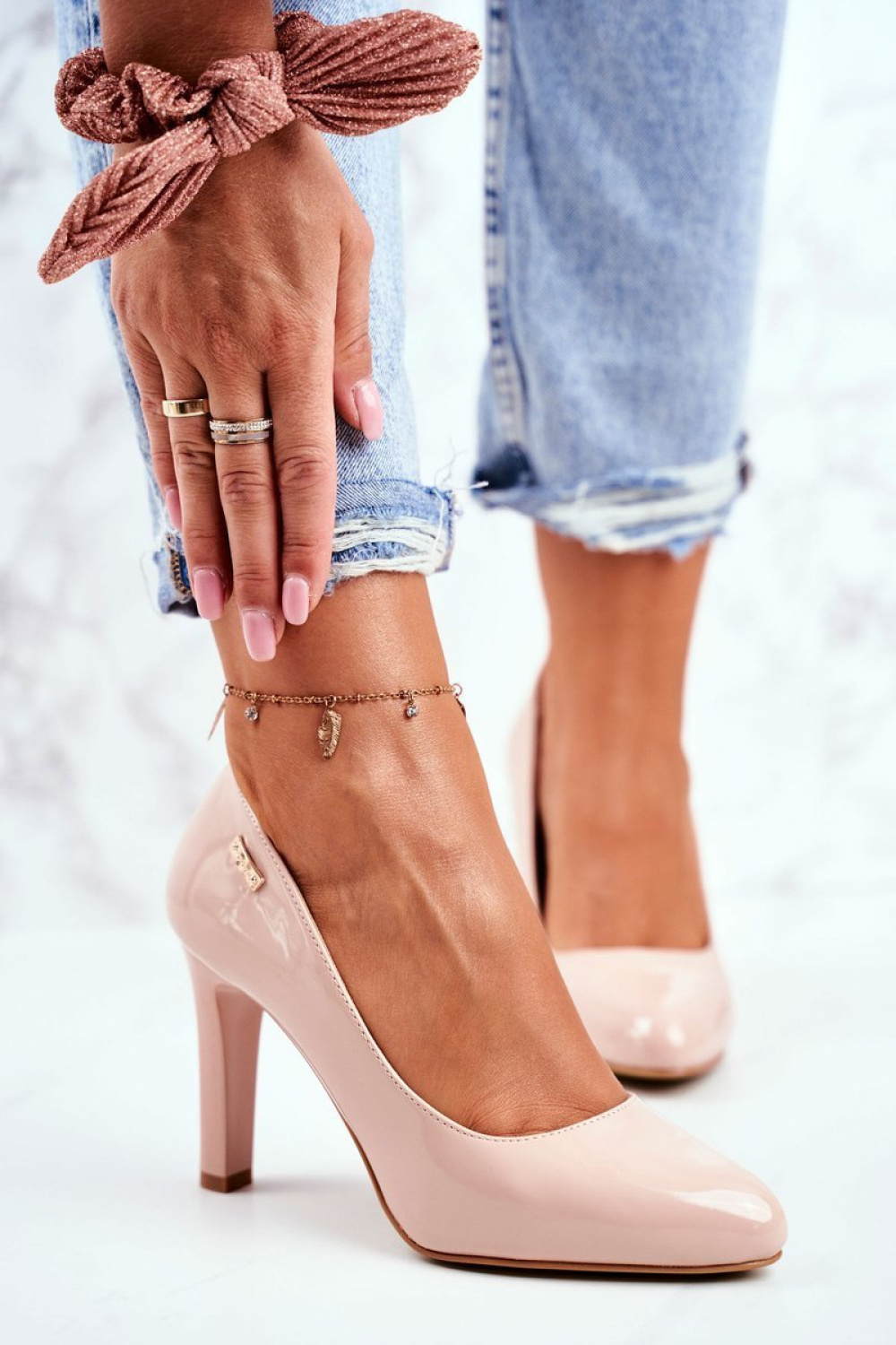 Czółenka Model Sergio Leone Campbell 1457 Beige Lakier - Step in style