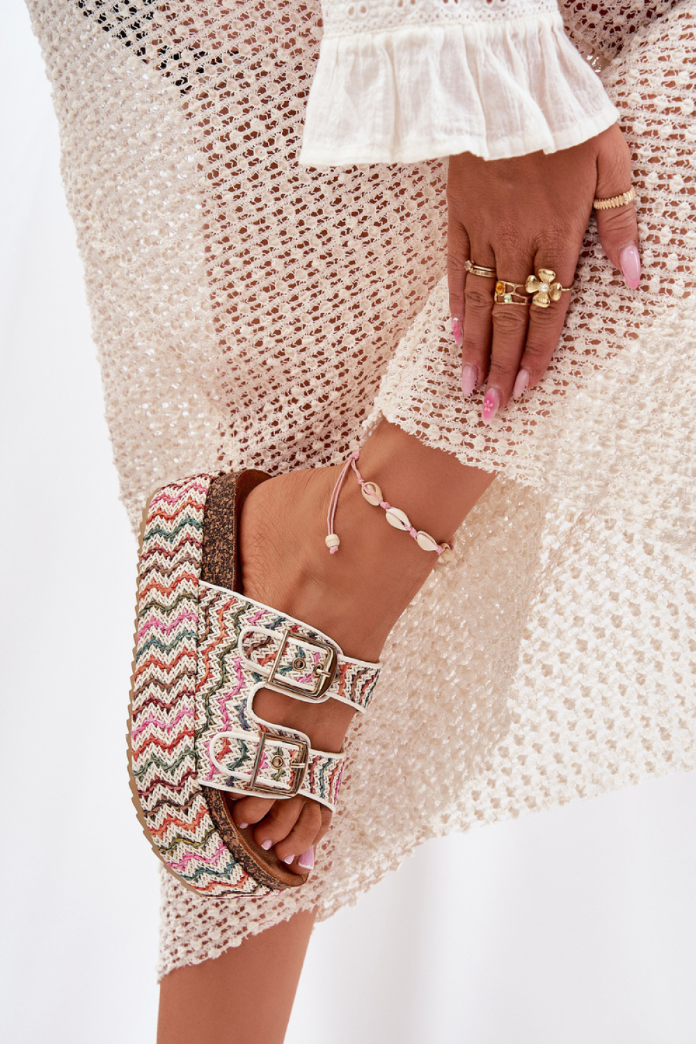 Sandał Klapki Model Eradriana SS-166 Multicolor White - Step in style - obrazek 3