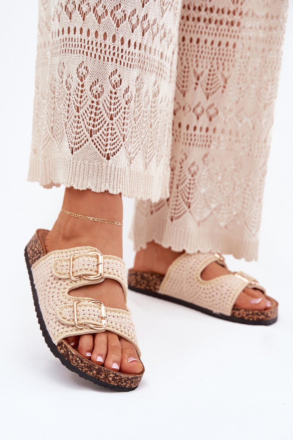 Sandał Klapki Model Fenira LS-129 Beige - Step in style - obrazek 3