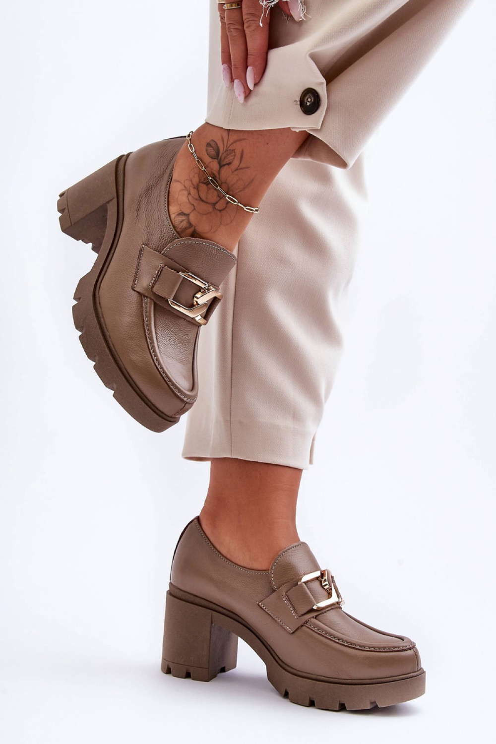 Półbuty Model Harmell 20097 Dark Beige Skóra - Step in style - obrazek 2