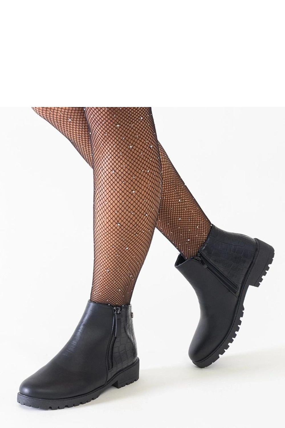 Czarne botki z motywem skóry krokodyla eko-skóra Mifsada - Solea - obrazek 2