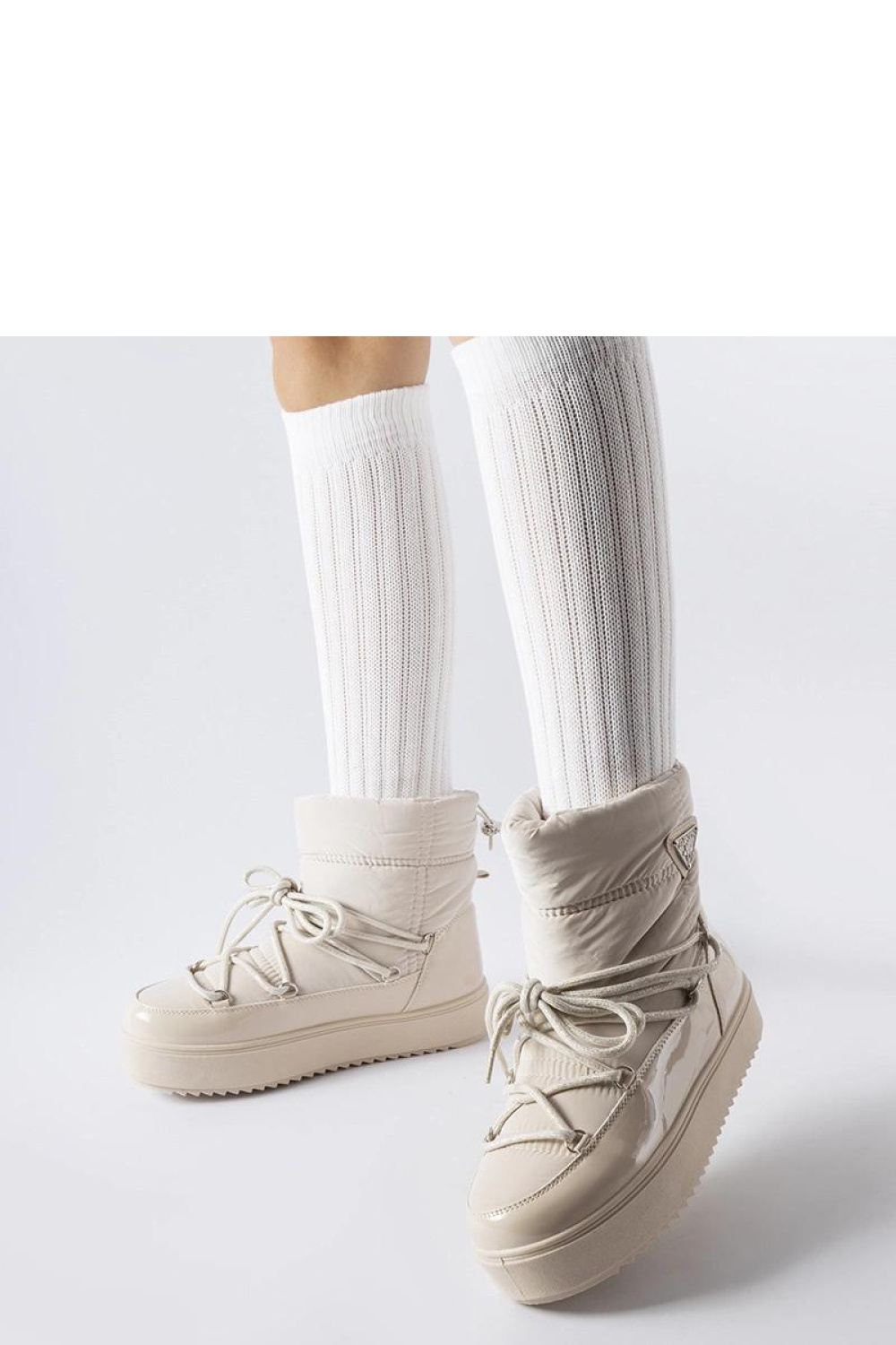 Beżowe ocieplane śniegowce z gumką Oslavia - Solea - obrazek 2