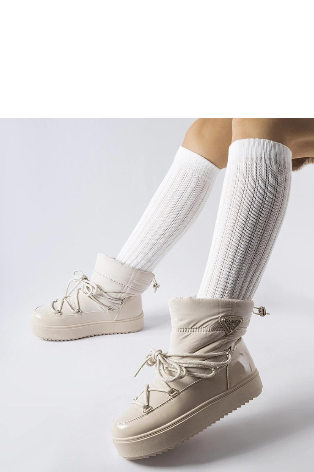 Beżowe ocieplane śniegowce z gumką Oslavia - Solea - obrazek 4